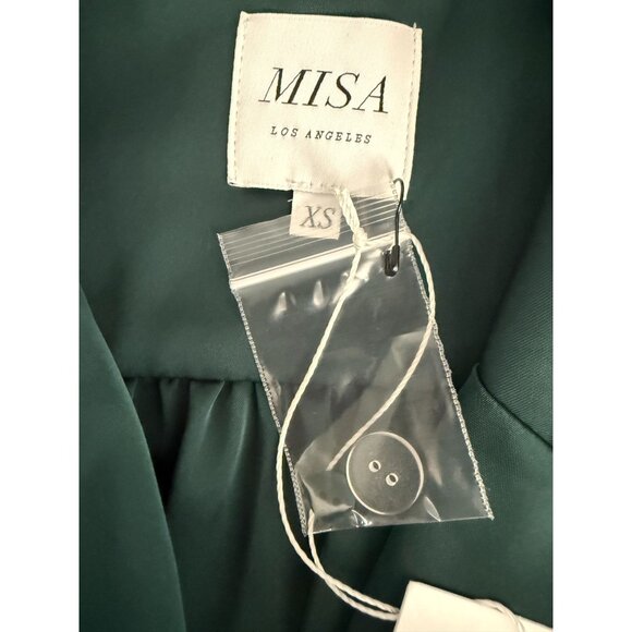 MISA Los Angeles XS Womens Emerald Green Satin Wrap Jacket Blouse Belted - Picture 5 of 11